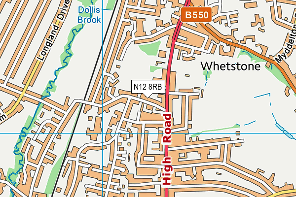 N12 8RB map - OS VectorMap District (Ordnance Survey)