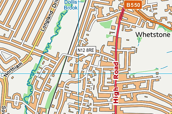 N12 8RE map - OS VectorMap District (Ordnance Survey)