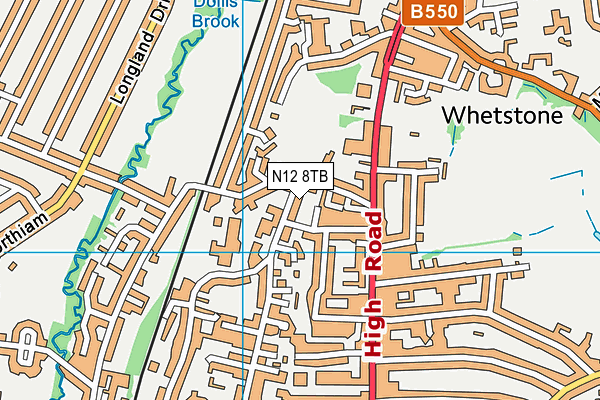 N12 8TB map - OS VectorMap District (Ordnance Survey)