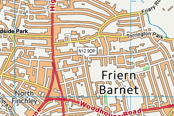N12 9DP map - OS VectorMap District (Ordnance Survey)