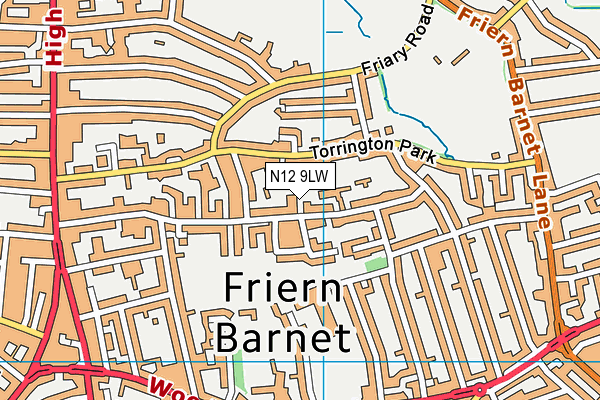 N12 9LW map - OS VectorMap District (Ordnance Survey)