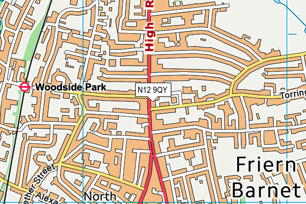 N12 9QY map - OS VectorMap District (Ordnance Survey) N12 9QY map - OS VectorMap District (Ordnance Survey)