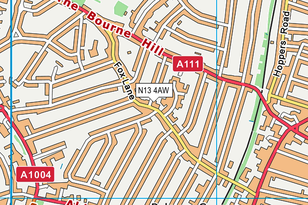 N13 4AW map - OS VectorMap District (Ordnance Survey)