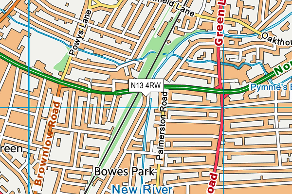 N13 4RW map - OS VectorMap District (Ordnance Survey) N13 4RW map - OS VectorMap District (Ordnance Survey)