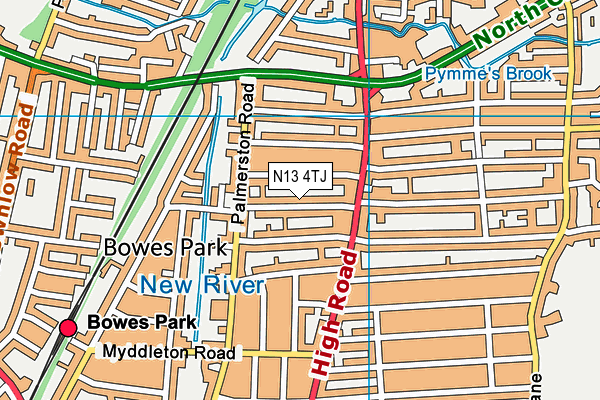 N13 4TJ map - OS VectorMap District (Ordnance Survey)