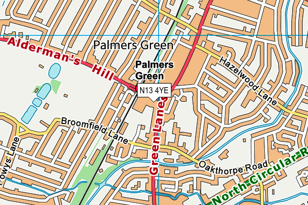 N13 4YE map - OS VectorMap District (Ordnance Survey) N13 4YE map - OS VectorMap District (Ordnance Survey)