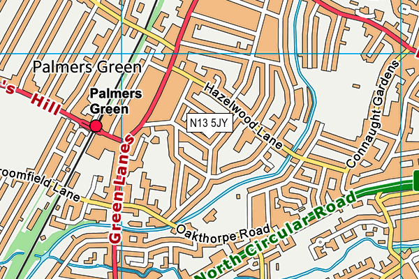 N13 5JY map - OS VectorMap District (Ordnance Survey)