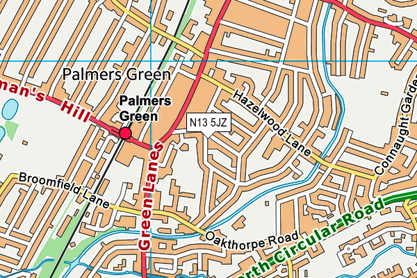 N13 5JZ map - OS VectorMap District (Ordnance Survey)
