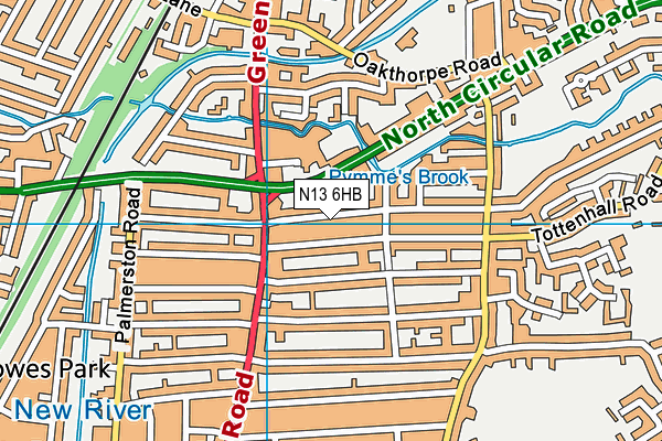 N13 6HB map - OS VectorMap District (Ordnance Survey)