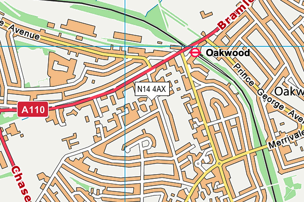 N14 4AX map - OS VectorMap District (Ordnance Survey)