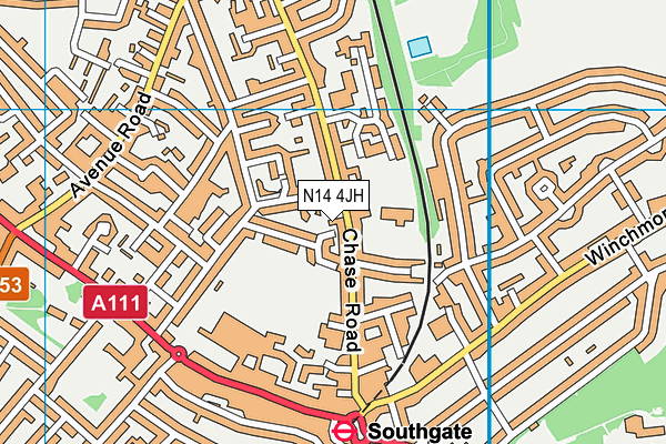 N14 4JH map - OS VectorMap District (Ordnance Survey)