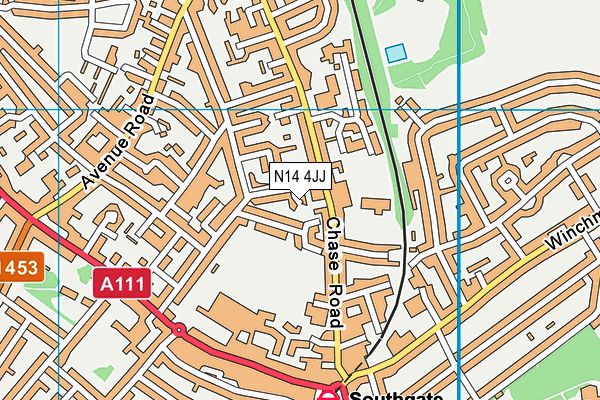 N14 4JJ map - OS VectorMap District (Ordnance Survey)