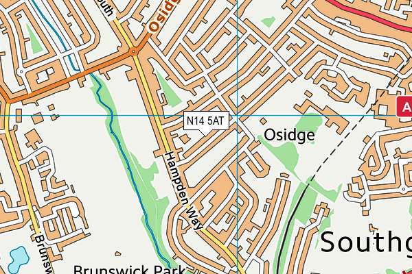 N14 5AT map - OS VectorMap District (Ordnance Survey)
