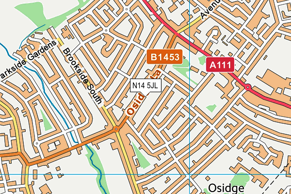 N14 5JL map - OS VectorMap District (Ordnance Survey)
