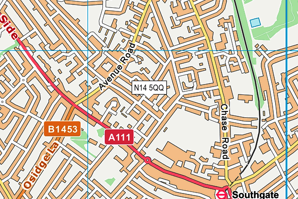 N14 5QQ map - OS VectorMap District (Ordnance Survey)
