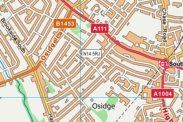 N14 5RJ map - OS VectorMap District (Ordnance Survey)