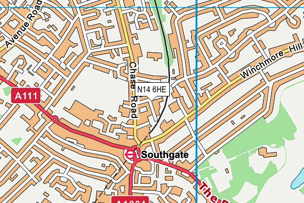 N14 6HE map - OS VectorMap District (Ordnance Survey)