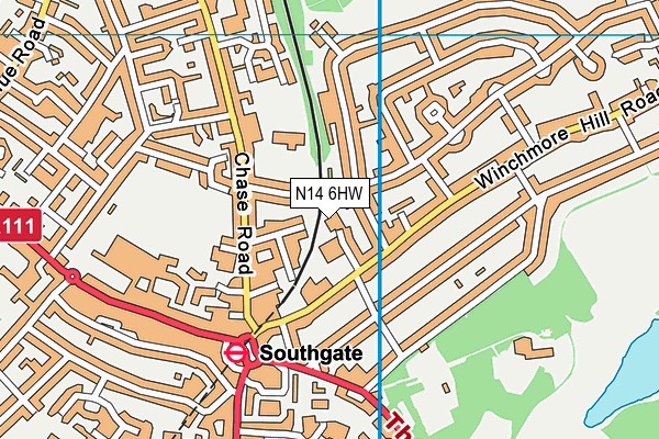 N14 6HW map - OS VectorMap District (Ordnance Survey)