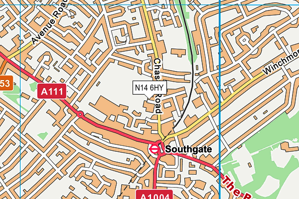 N14 6HY map - OS VectorMap District (Ordnance Survey)