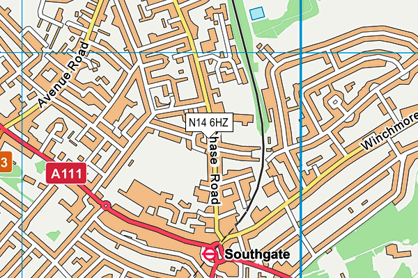N14 6HZ map - OS VectorMap District (Ordnance Survey)