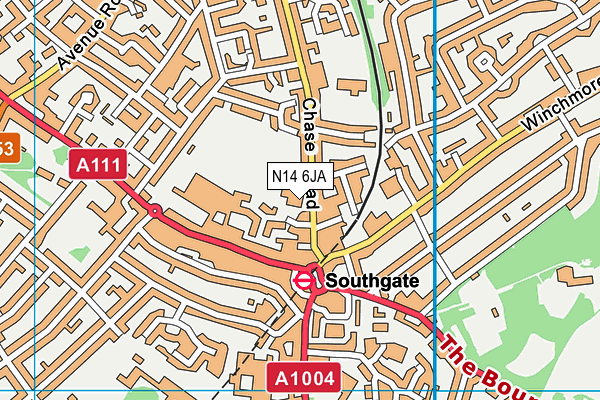 N14 6JA map - OS VectorMap District (Ordnance Survey)