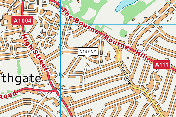 N14 6NY map - OS VectorMap District (Ordnance Survey)
