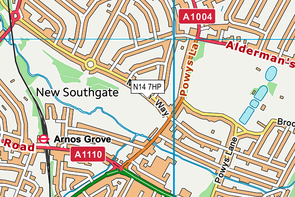 N14 7HP map - OS VectorMap District (Ordnance Survey)
