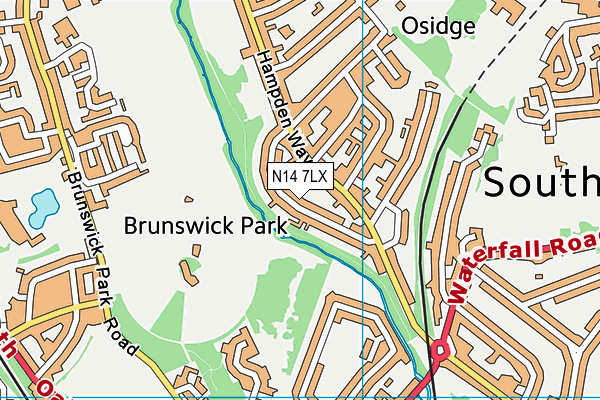 N14 7LX map - OS VectorMap District (Ordnance Survey)