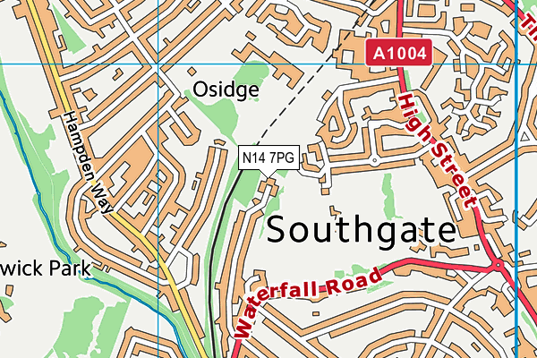 N14 7PG map - OS VectorMap District (Ordnance Survey)