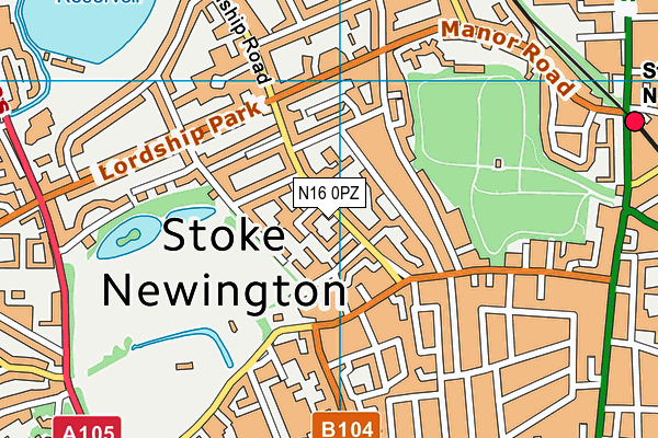 N16 0PZ map - OS VectorMap District (Ordnance Survey)