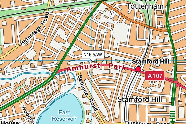 N16 5AW map - OS VectorMap District (Ordnance Survey)