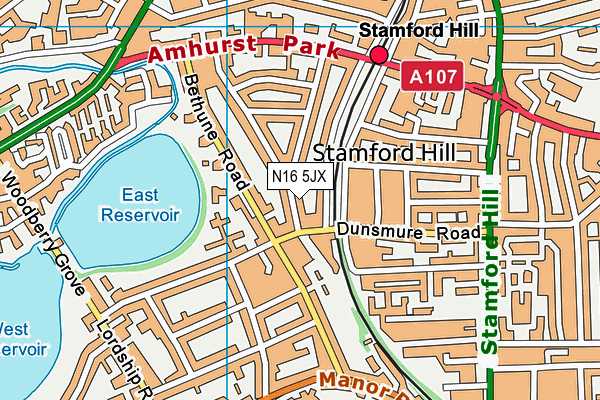 N16 5JX map - OS VectorMap District (Ordnance Survey)