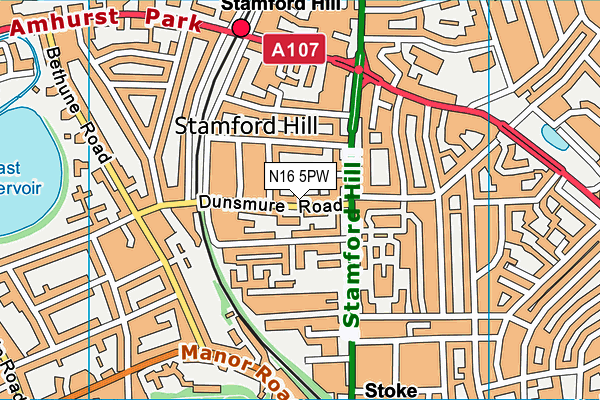 N16 5PW map - OS VectorMap District (Ordnance Survey)