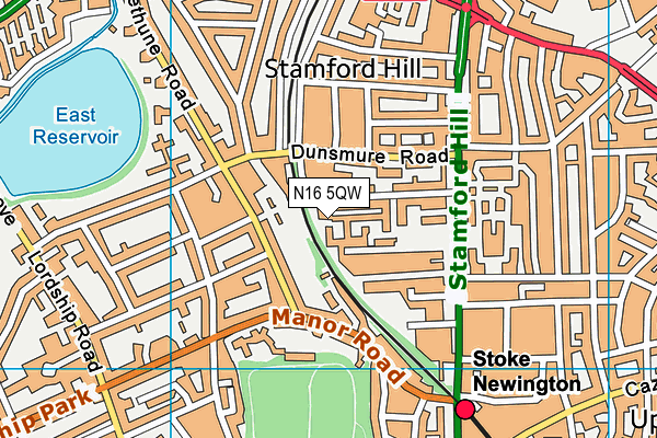 N16 5QW map - OS VectorMap District (Ordnance Survey)