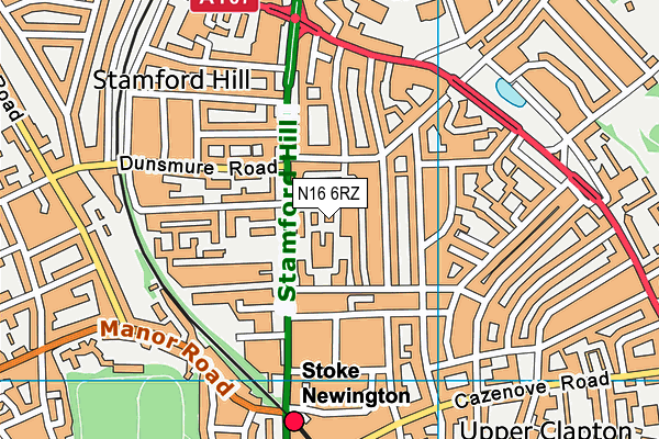 N16 6RZ map - OS VectorMap District (Ordnance Survey)