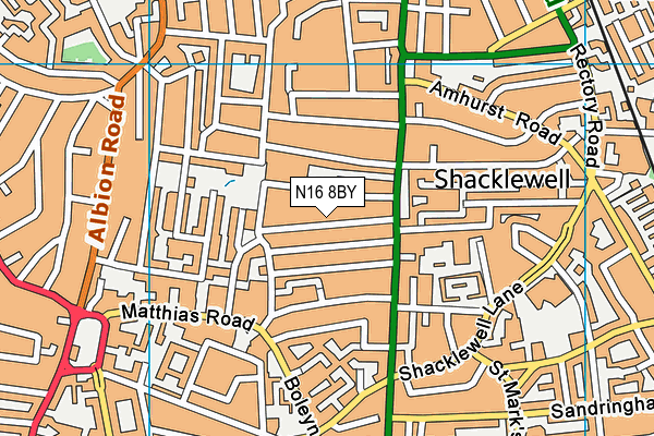 N16 8BY map - OS VectorMap District (Ordnance Survey) N16 8BY map - OS VectorMap District (Ordnance Survey)