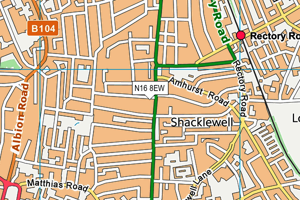 N16 8EW map - OS VectorMap District (Ordnance Survey) N16 8EW map - OS VectorMap District (Ordnance Survey)