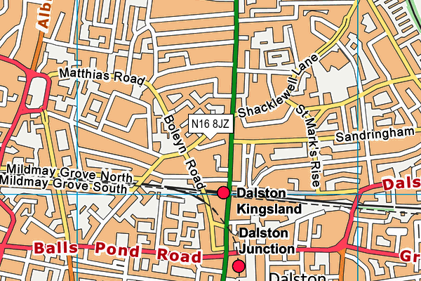 N16 8JZ map - OS VectorMap District (Ordnance Survey) N16 8JZ map - OS VectorMap District (Ordnance Survey)