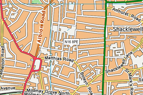 N16 8PE map - OS VectorMap District (Ordnance Survey) N16 8PE map - OS VectorMap District (Ordnance Survey)