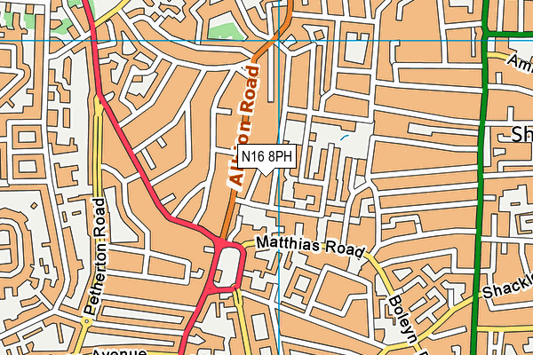 N16 8PH map - OS VectorMap District (Ordnance Survey) N16 8PH map - OS VectorMap District (Ordnance Survey)
