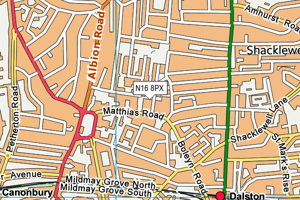 N16 8PX map - OS VectorMap District (Ordnance Survey) N16 8PX map - OS VectorMap District (Ordnance Survey)