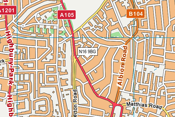 N16 9BG map - OS VectorMap District (Ordnance Survey)