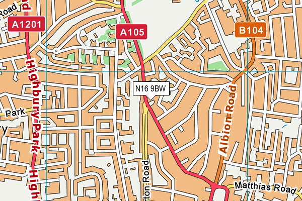 N16 9BW map - OS VectorMap District (Ordnance Survey) N16 9BW map - OS VectorMap District (Ordnance Survey)