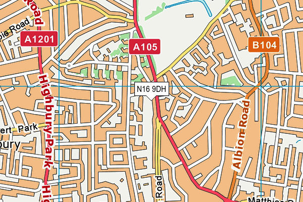 N16 9DH map - OS VectorMap District (Ordnance Survey)