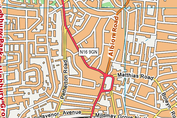 N16 9GN map - OS VectorMap District (Ordnance Survey) N16 9GN map - OS VectorMap District (Ordnance Survey)