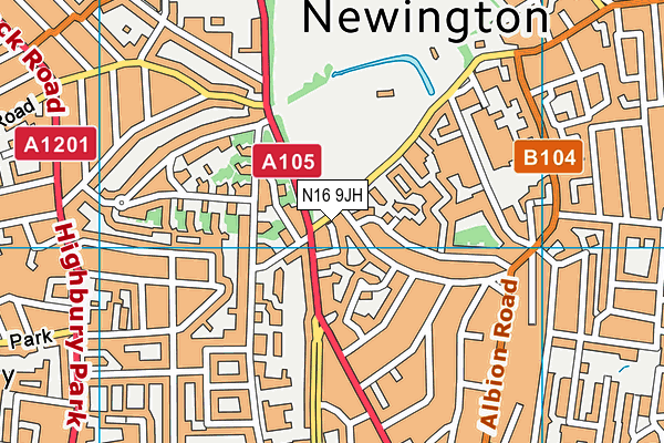 N16 9JH map - OS VectorMap District (Ordnance Survey)