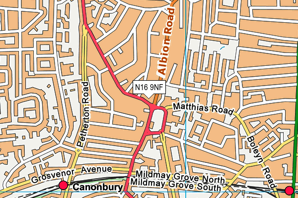 N16 9NF map - OS VectorMap District (Ordnance Survey)