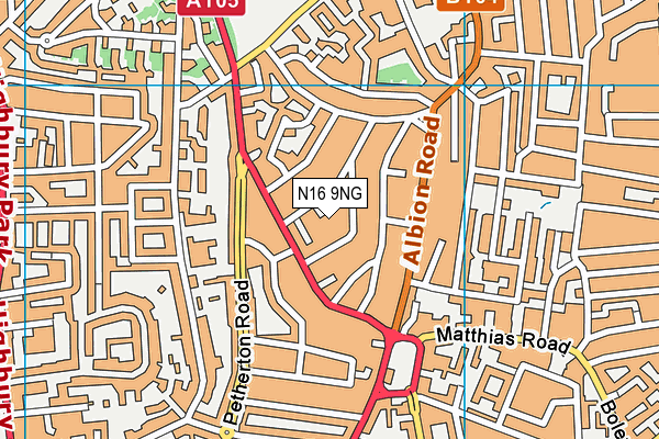 N16 9NG map - OS VectorMap District (Ordnance Survey)