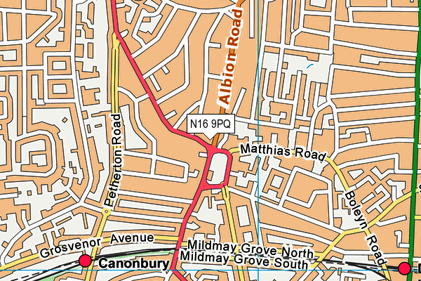 N16 9PQ map - OS VectorMap District (Ordnance Survey)