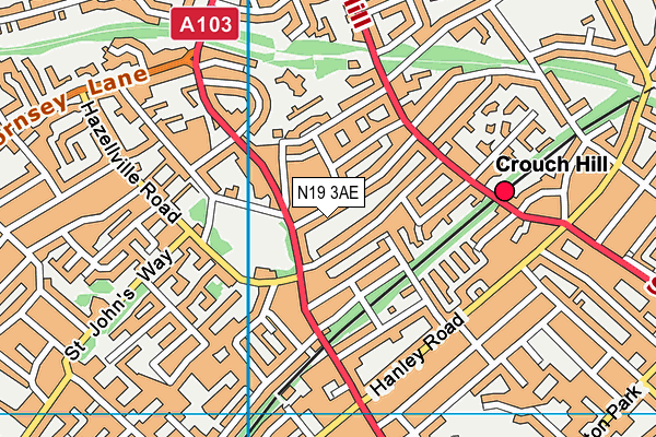 N19 3AE map - OS VectorMap District (Ordnance Survey)